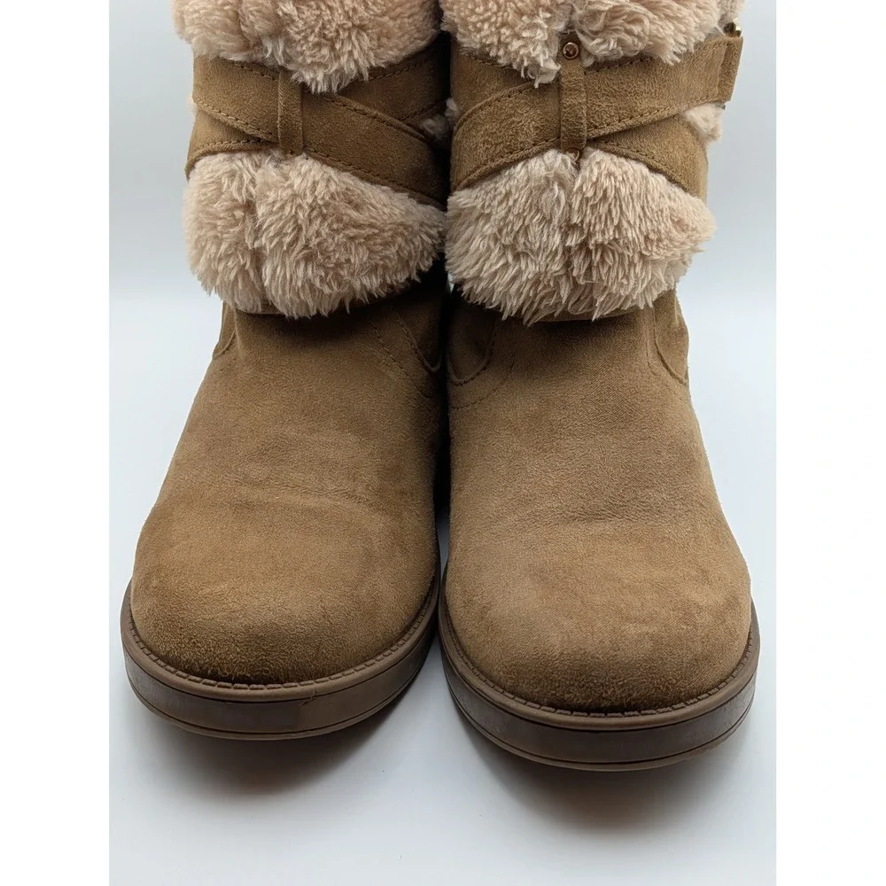 G by Guess‎ Aussie Chestnut Faux Suede Shearling Cuff Boots Womens 7M Rhinestone